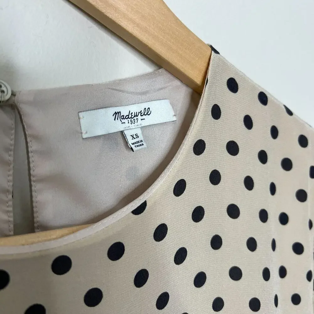 Madewell Silk Polka Dot beige dress 3/4 Sleeve SZ XS